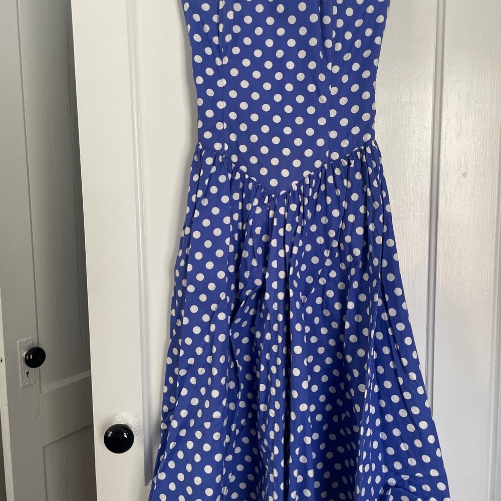 Vintage Clues Collections Blue and White Polka Dot Strapless Dress